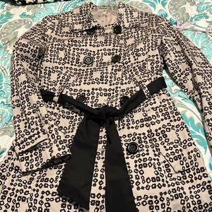 Womens Lapis Taupe & Black Belted Light Weight Trench Coat medium